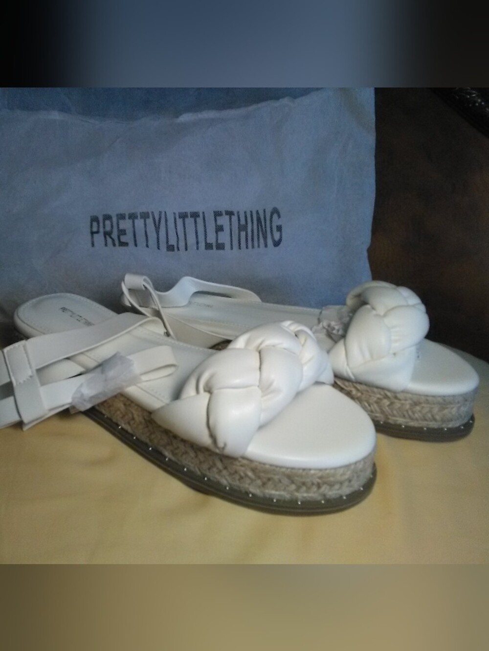 NIBAG PrettyLittleThing White Braided Platform Espadrille Sandals SZ.38/7.5 FAB!